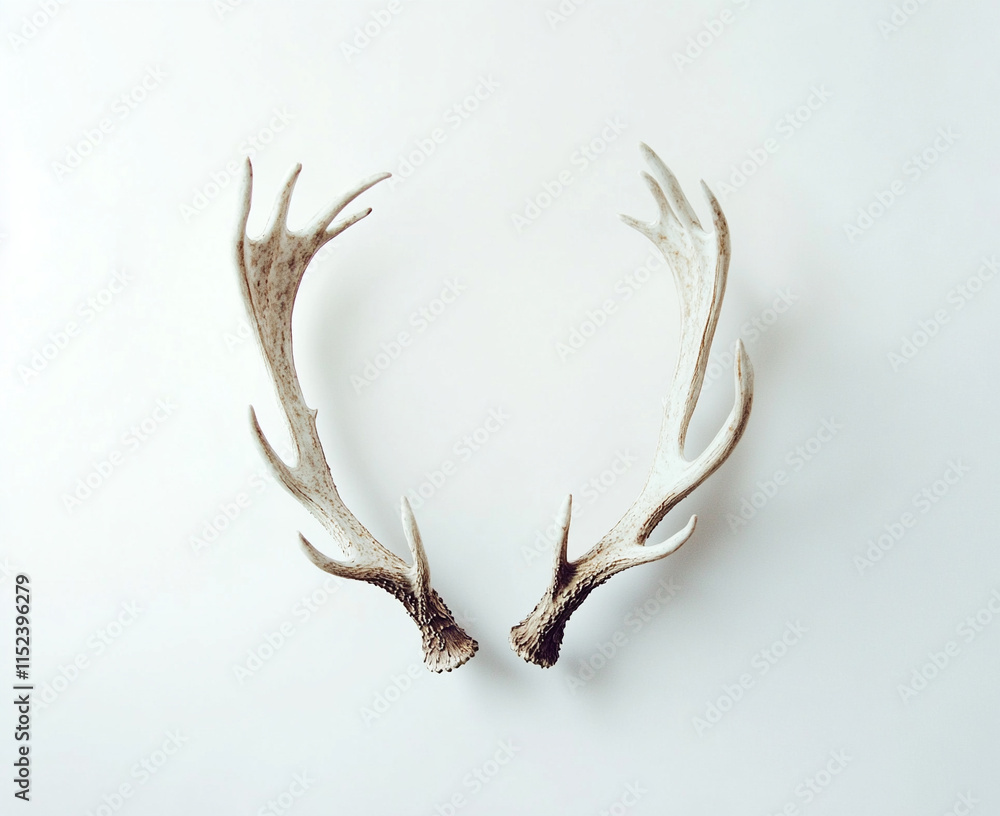 Fototapeta premium Photograph of a pair of deer antlers on a white background, a realistic photo, high resolution