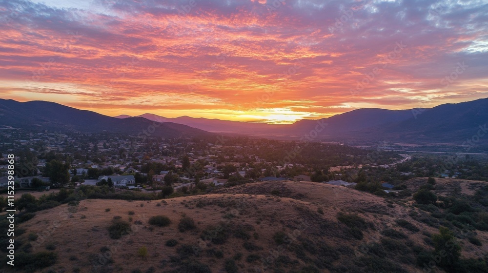 Fototapeta premium an aerial view of a city at sunrise