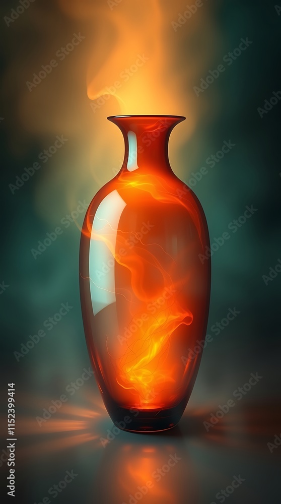 vase emits warm terracotta and cool teal light, surrounded by light streaks vase emits warm terracotta and cool teal light, surrounded by light streaks