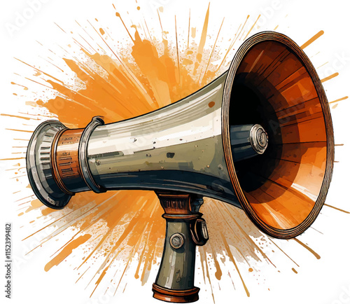 Vintage yellow megaphone vector, old loudspeaker design, Retro hand drawn Cheer megaphone drawing illustration