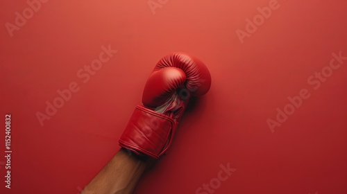 Dynamic red boxing glove strikes vivid background with powerful punching force and energy