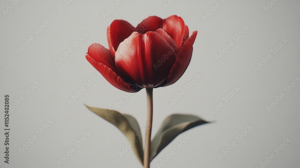 A red tulip flower on a light background A red tulip flower on a light background