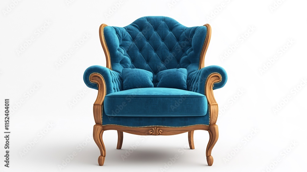 Elegant Teal Velvet Wingback Armchair with Wooden Frame Elegant Teal Velvet Wingback Armchair with Wooden Frame