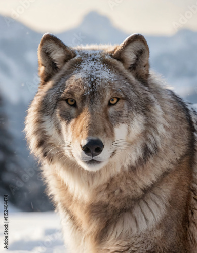 portrait of wild animals in snow, like tigers, lynxes, and wolves.