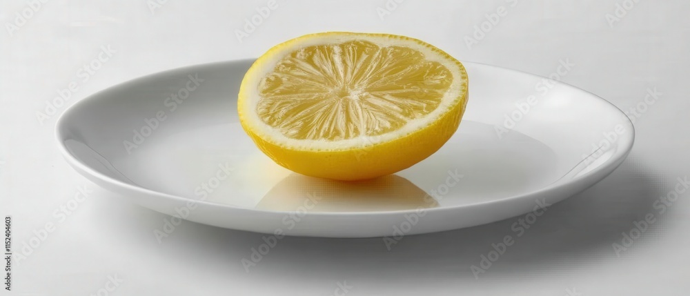 a lemon half on a white plate a lemon half on a white plate
