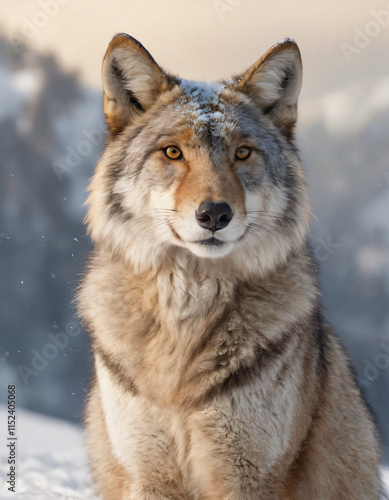 portrait of wild animals in snow, like tigers, lynxes, and wolves.