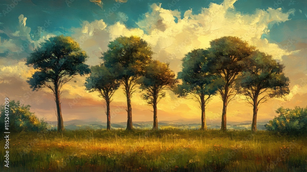 Fototapeta premium Trees, oil painting, artistic background