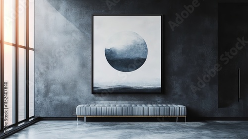 A2 Frame blank white Mockup Hanging on the Wall Modern Living Room, 8k High Resolution photo