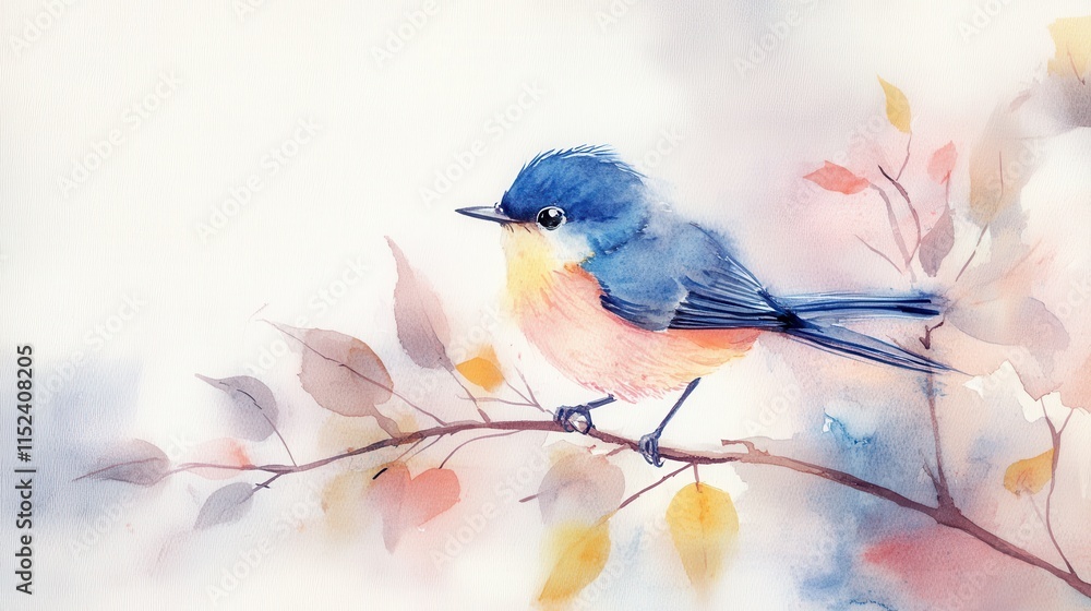 Fototapeta premium Watercolor illustration. Hand painted chikcadee.