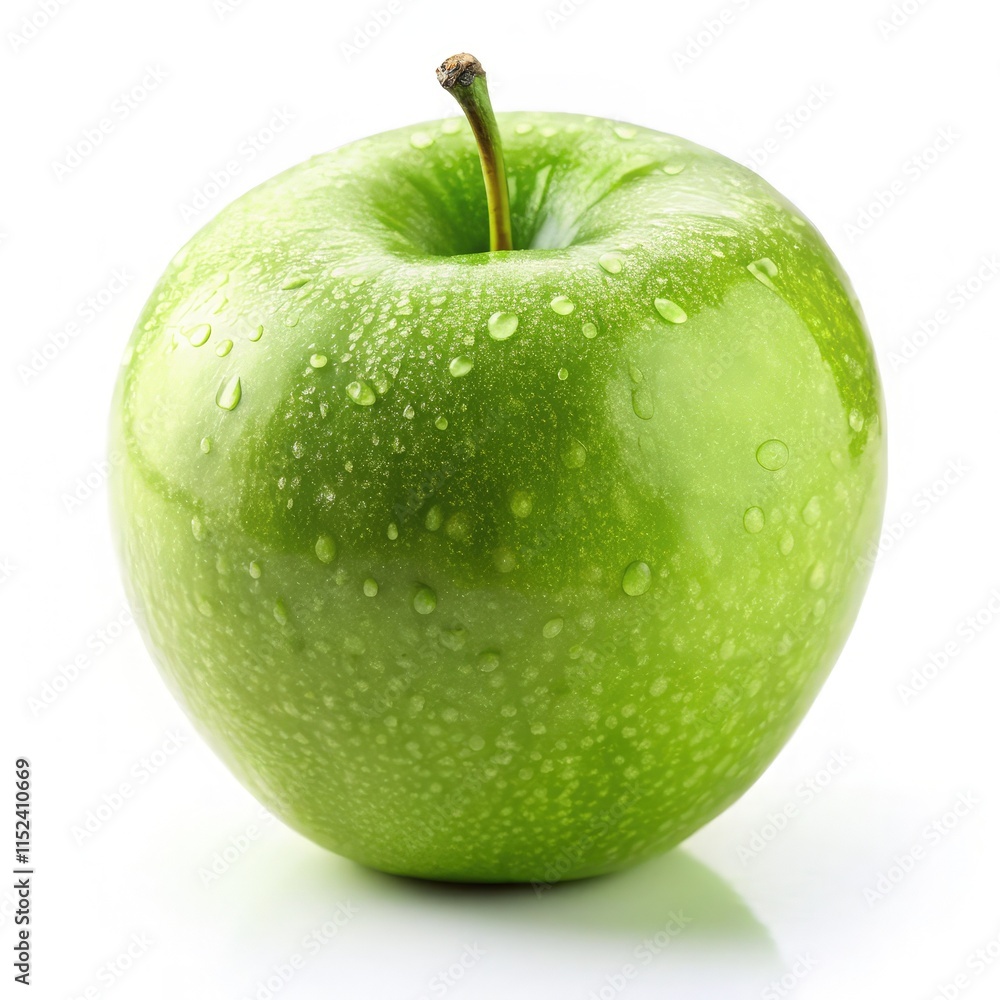 Fresh Green Apple With Droplets on a White Background Showcasing Its Natural Shine. Generative AI Fresh Green Apple With Droplets on a White Background Showcasing Its Natural Shine. Generative AI