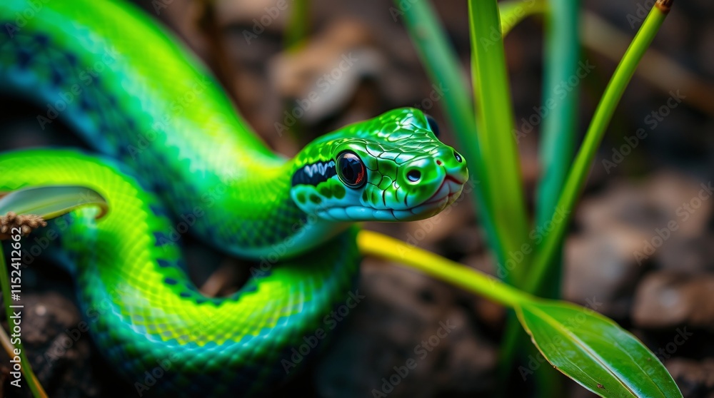 Obraz premium Close-Up Nature Photography of a Snake in Vibrant Colors and Natural Habitat