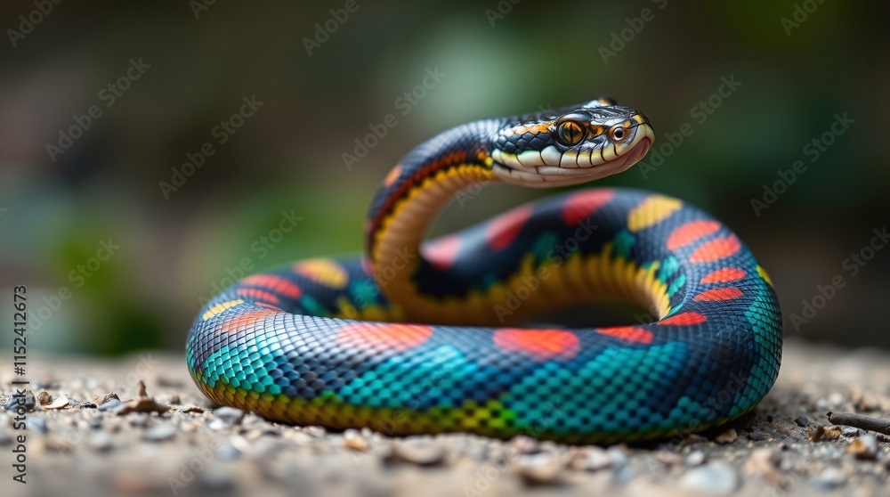 Fototapeta premium Close-Up Nature Photography of a Snake in Vibrant Colors and Natural Habitat