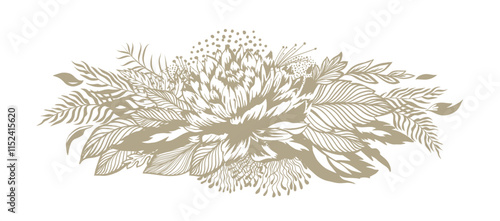 Horizontal floral beige vintage composition. hand drawing. Not AI, Vector illustration.