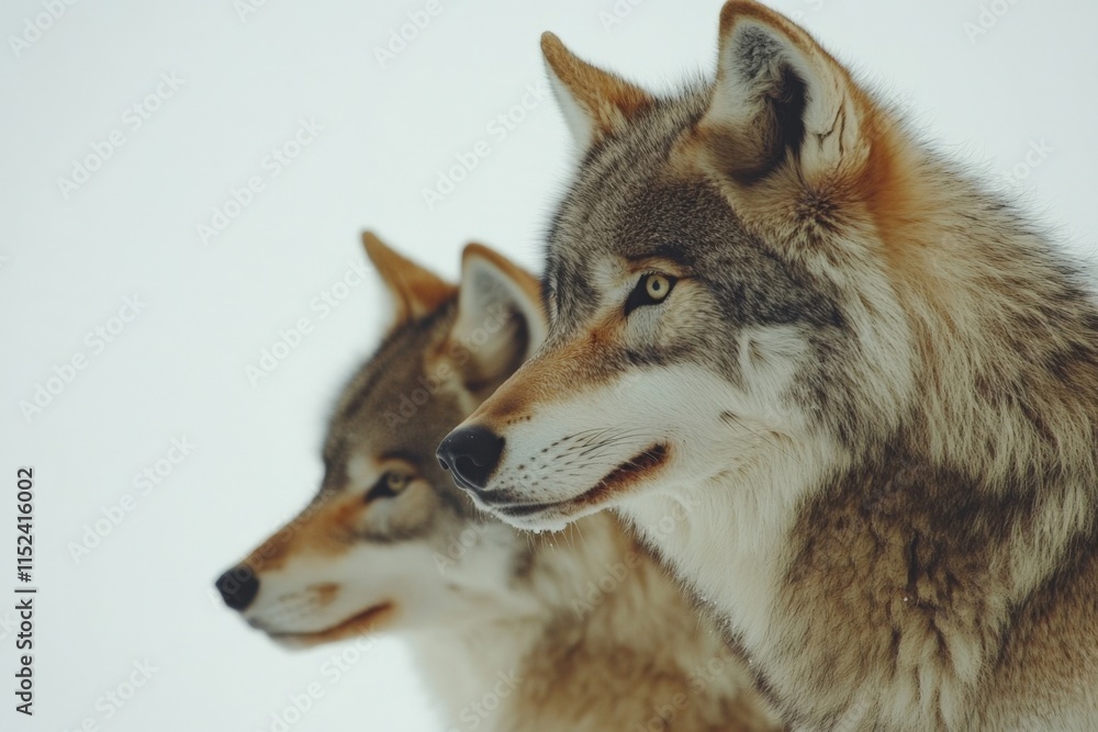two wolves stand side by side two wolves stand side by side