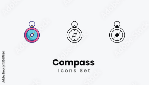 Compass  Icons thin line and glyph vector icon stock illustration