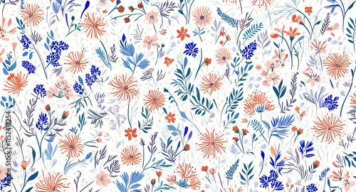 Floral print in blue and orange shades