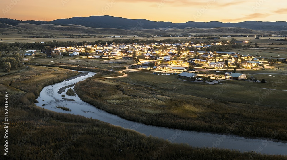 Twilight over the Ranch Town: A Serene Montana Landscape Twilight over the Ranch Town: A Serene Montana Landscape