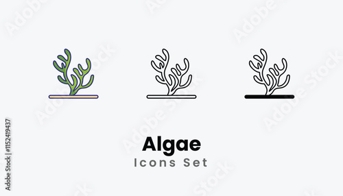 Algae Icons thin line and glyph vector icon stock illustration