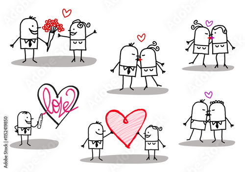 Cartoon stick characters - couples and love