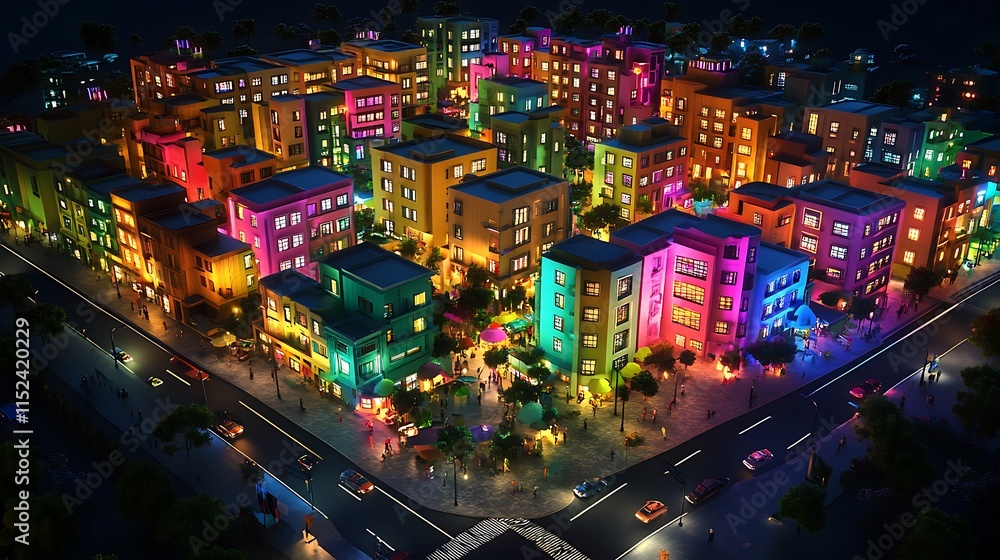 Vibrant Cityscape At Night Illuminated Buildings And Streets Vibrant Cityscape At Night Illuminated Buildings And Streets