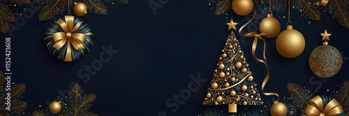 Elegant Navy and Gold Christmas Tree with Pine Bough Frame Design