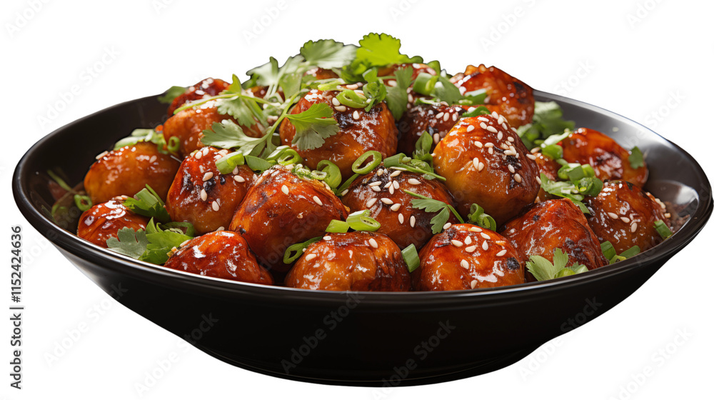 A plate of vibrant gobi manchurian garnished with herbs, highlighting a beloved vegetarian dish, studio view, isolated on transparent background. A plate of vibrant gobi manchurian garnished with herbs, highlighting a beloved vegetarian dish, studio view, isolated on transparent background.