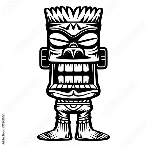 Unique tiki design showcasing an intricate mask with bold features and strong expression