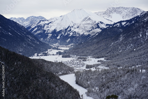snowy mountains in winter on a late morning
