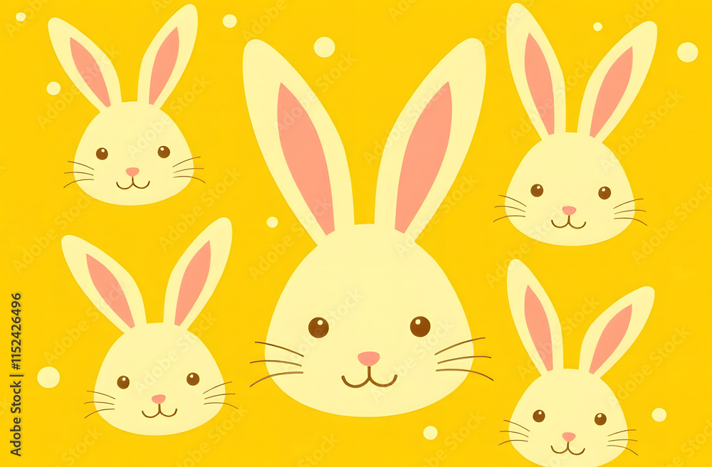 Seamless pattern with easter bunny faces on yellow background. Wrapping paper concept. Banner. Vector illustration Seamless pattern with easter bunny faces on yellow background. Wrapping paper concept. Banner. Vector illustration