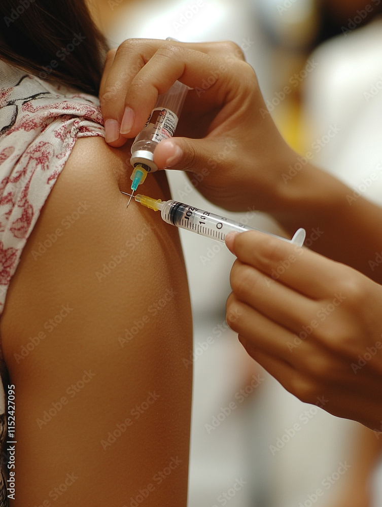 Health professional administering a vaccine in a clinic Health professional administering a vaccine in a clinic