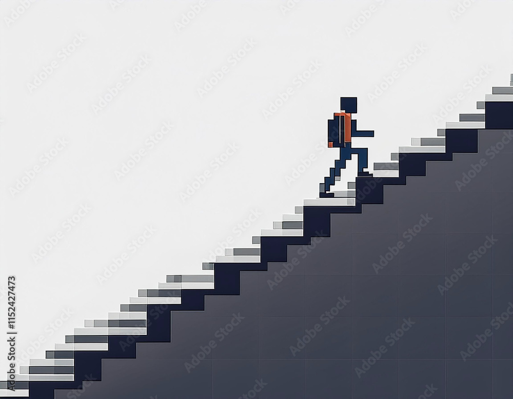 Minimalist Pixel Character Climbing Stairs Minimalist Pixel Character Climbing Stairs