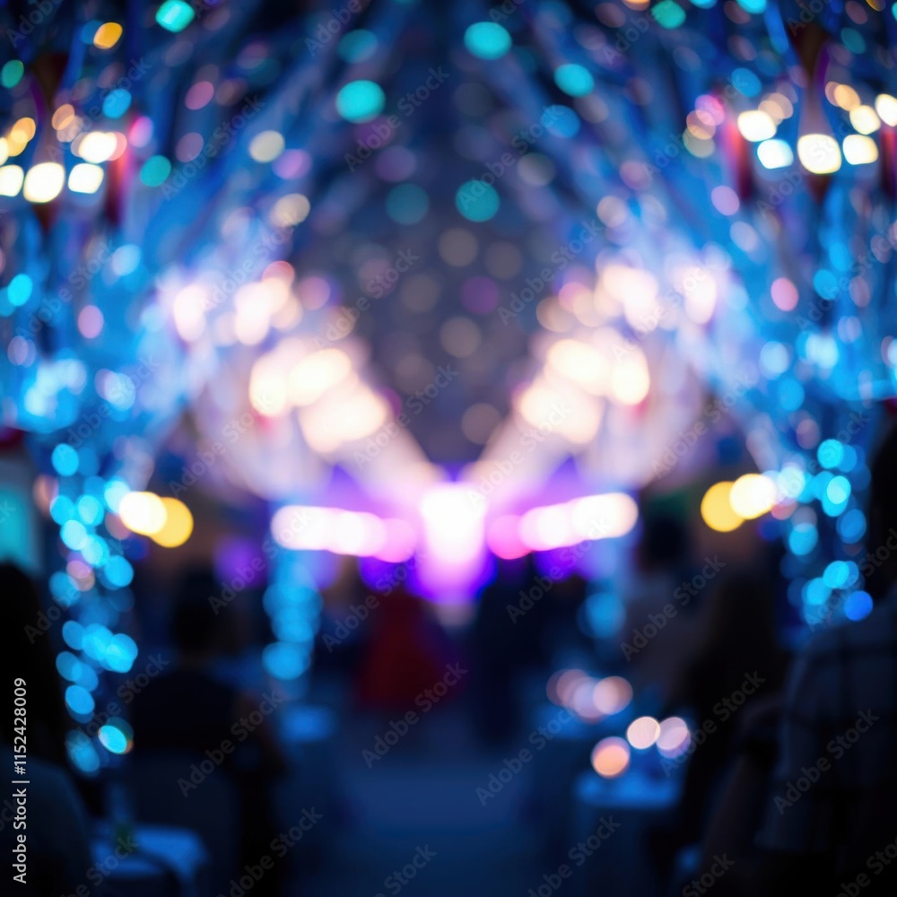 bokeh blue of  Colorful bokeh lights create a magical blue backdrop enhancing the festive atmosphere of an evening event  abstract bokeh light background bright   emotional harmonious vignette 
