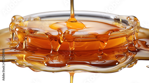 Viscous honey dripping in golden streams, highlighting its natural sweetness and rich, syrupy texture, studio view, isolated on transparent background. photo