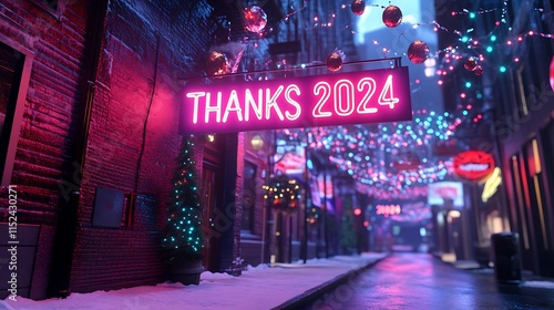 Wallpaper Mural Neon Sign Thanks Two Thousand Twenty Four Snowy Street Torontodigital.ca