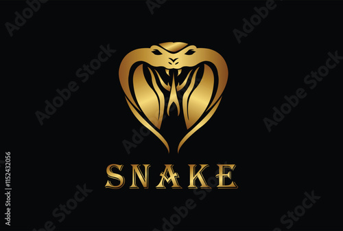 cobra, anaconda, viper, ,mamba, snake logo design vector illustration icon emblem in gold royal color on black background.