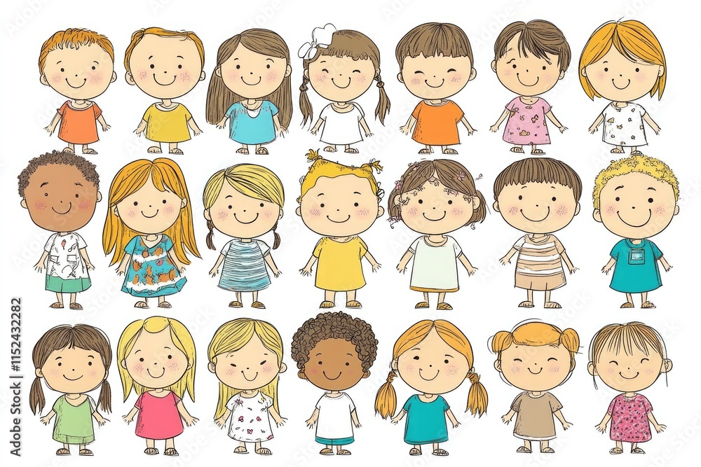 A group of kids with various hairstyles, great for diversity and inclusivity concepts A group of kids with various hairstyles, great for diversity and inclusivity concepts