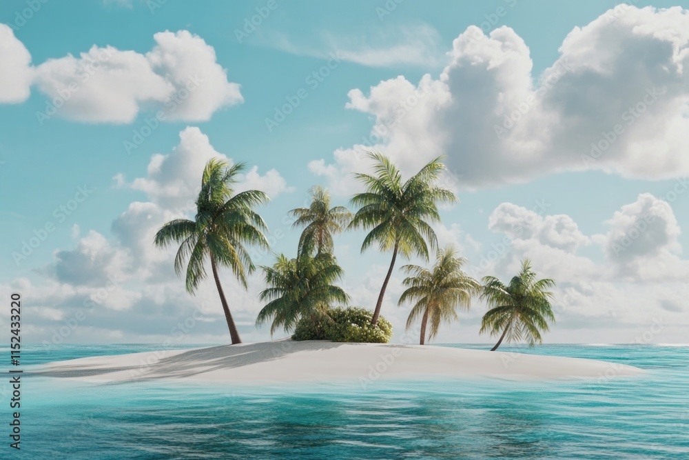 A small island with palm trees surrounded by open water, perfect for beach and travel images A small island with palm trees surrounded by open water, perfect for beach and travel images