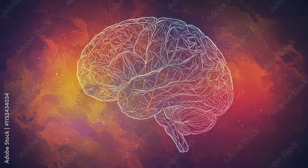 Obraz premium Abstract Line Art of Human Brain, Thinking, Think, Science, Anatomy, Modern Art, Messy Colorful Design