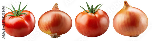 An isolated image of onions and tomatoes on a transparent background, showcasing their vibrant colors and textures photo