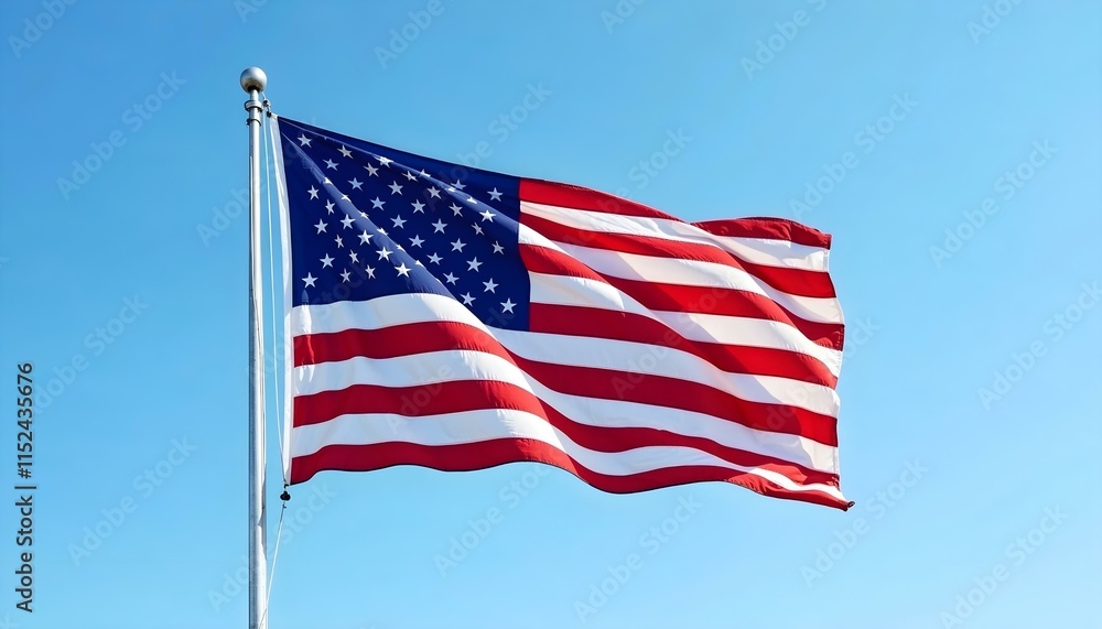 Fototapeta premium Vibrant United States Flag Waving Under a Clear Blue Sky in High Resolution