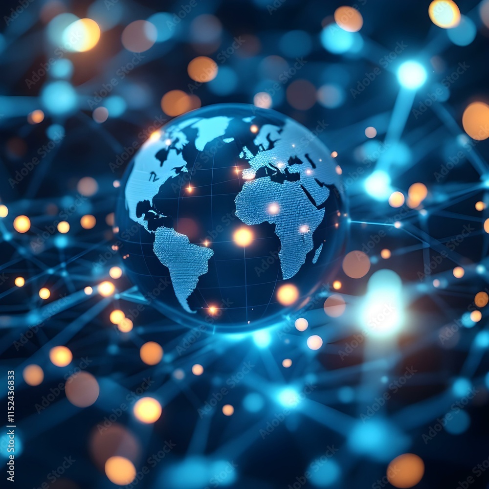 Fototapeta premium Futuristic cityscape, glowing holographic Earth