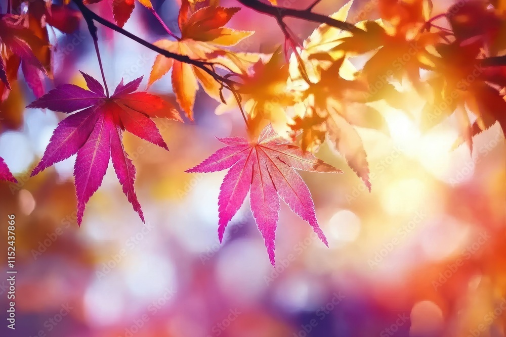 Vibrant autumn maple leaves glowing in sunlight. Vibrant autumn maple leaves glowing in sunlight.