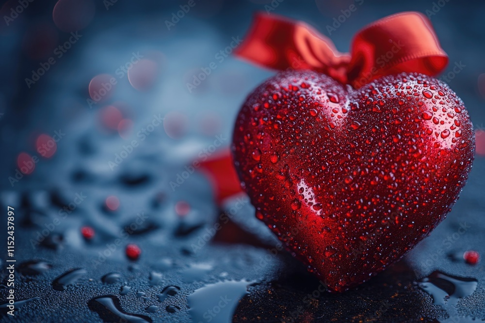 Fototapeta premium A simple yet striking image of a red heart adorned with a bow on a black background