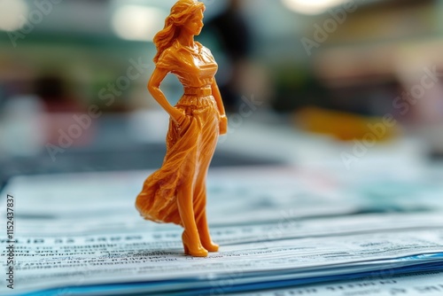 Woman standing on top of newspaper column, possibly making a statement or expressing an opinion photo