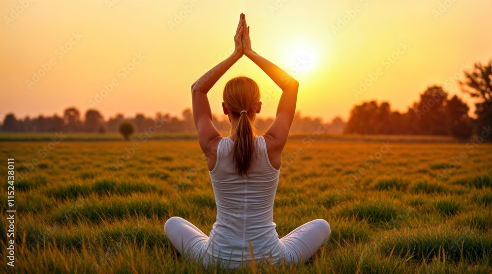 Young girl doing yoga in nature, in the field against the background of sunset, mindfulness, meditation Young girl doing yoga in nature, in the field against the background of sunset, mindfulness, meditation