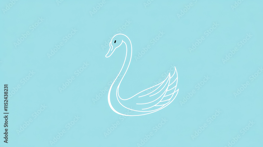 Minimalist swan logo floating on tranquil blue background Minimalist swan logo floating on tranquil blue background