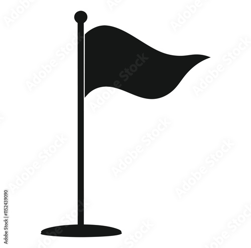 Waving Black Flag Silhouette, Pole, Banner, Vector, EPS Illustration