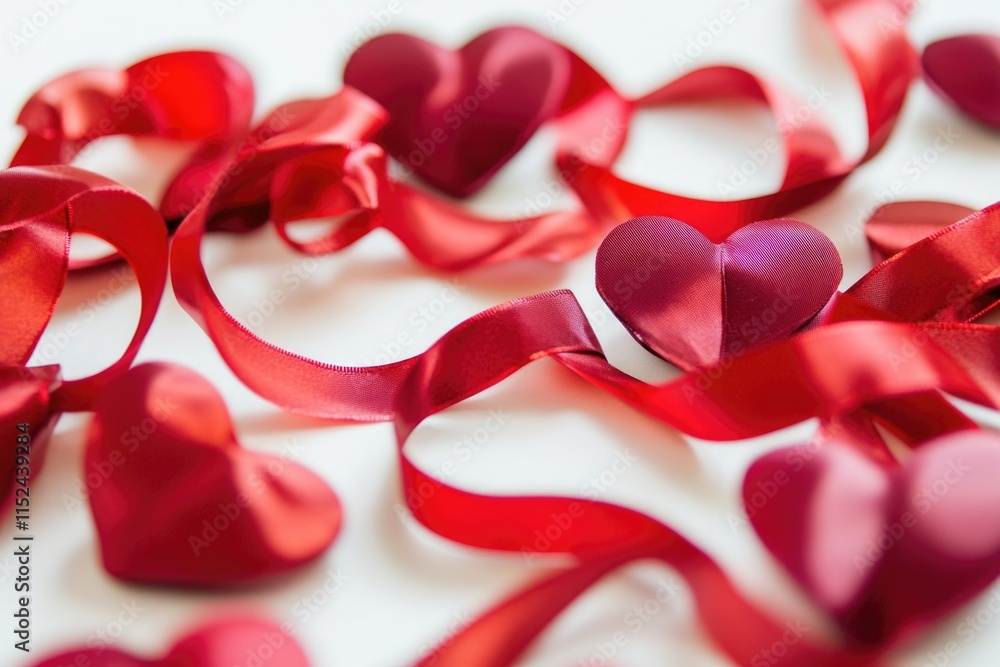 A detailed view of a collection of red hearts on a table, perfect for romantic or intimate settings