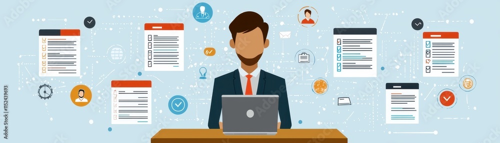 HR Management Recruitment Process A Flat Design Illustration of a Recruiter at Work HR Management Recruitment Process A Flat Design Illustration of a Recruiter at Work