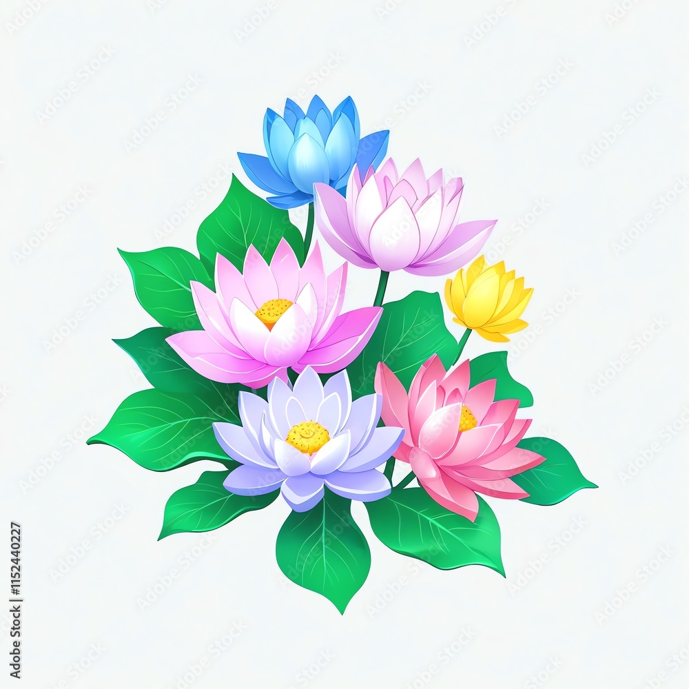 Vibrant Lotus Flower Bouquet: A Colorful Illustration of Serenity Vibrant Lotus Flower Bouquet: A Colorful Illustration of Serenity